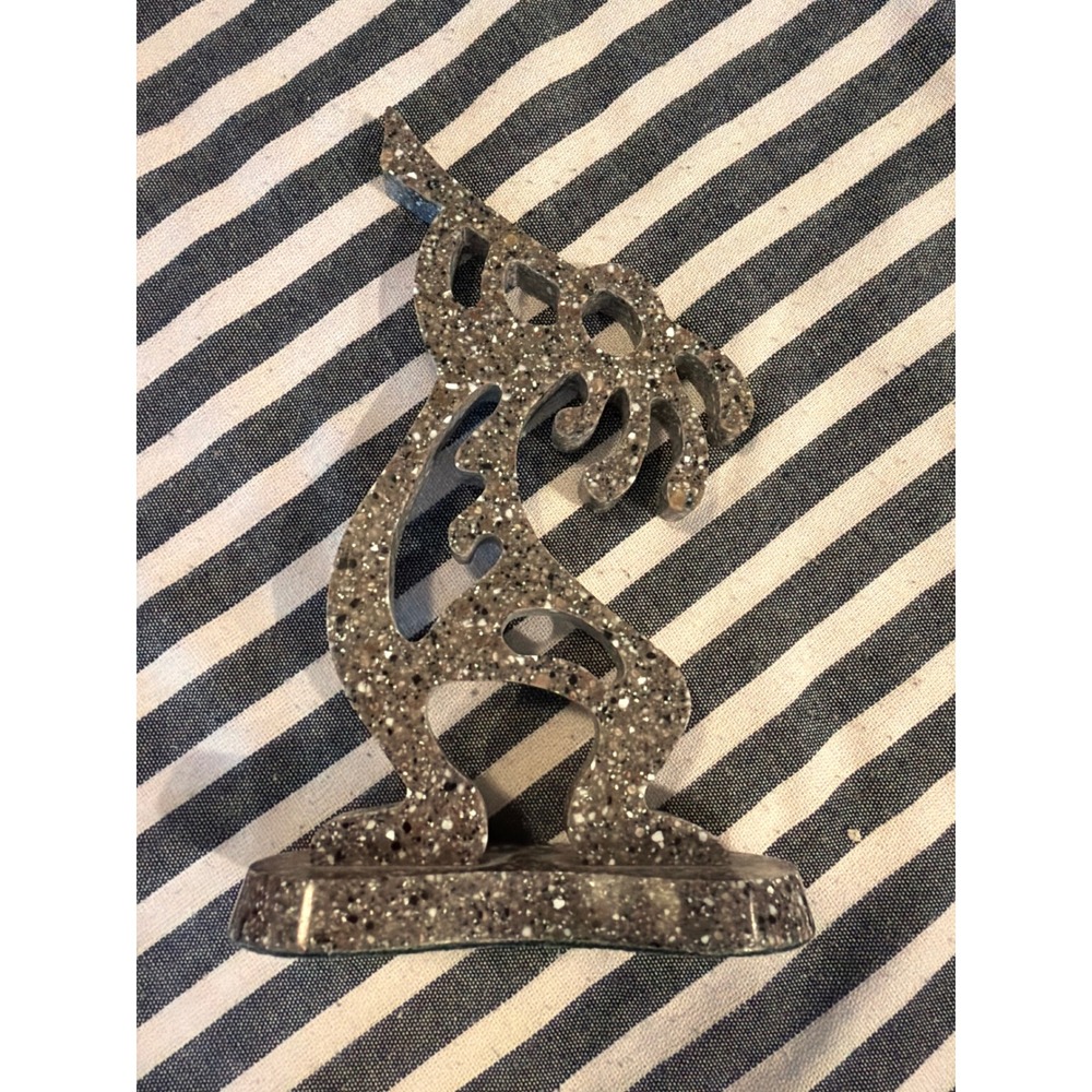 Kokopelli Figurine Southwestern Flute Player Statue Grey Speckled Resin 7.5 Inch